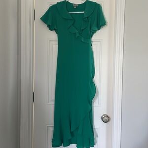 Chelsea 28 Green Ruffle Neck Wrap Maxi Dress Sz S